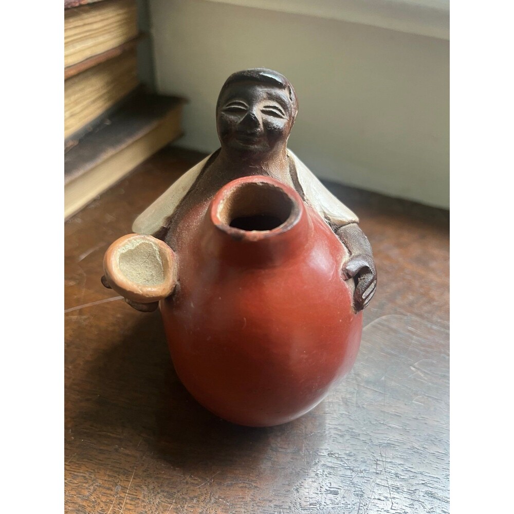 Vintage Peruvian Chulucanas Folk Art Man with Vase